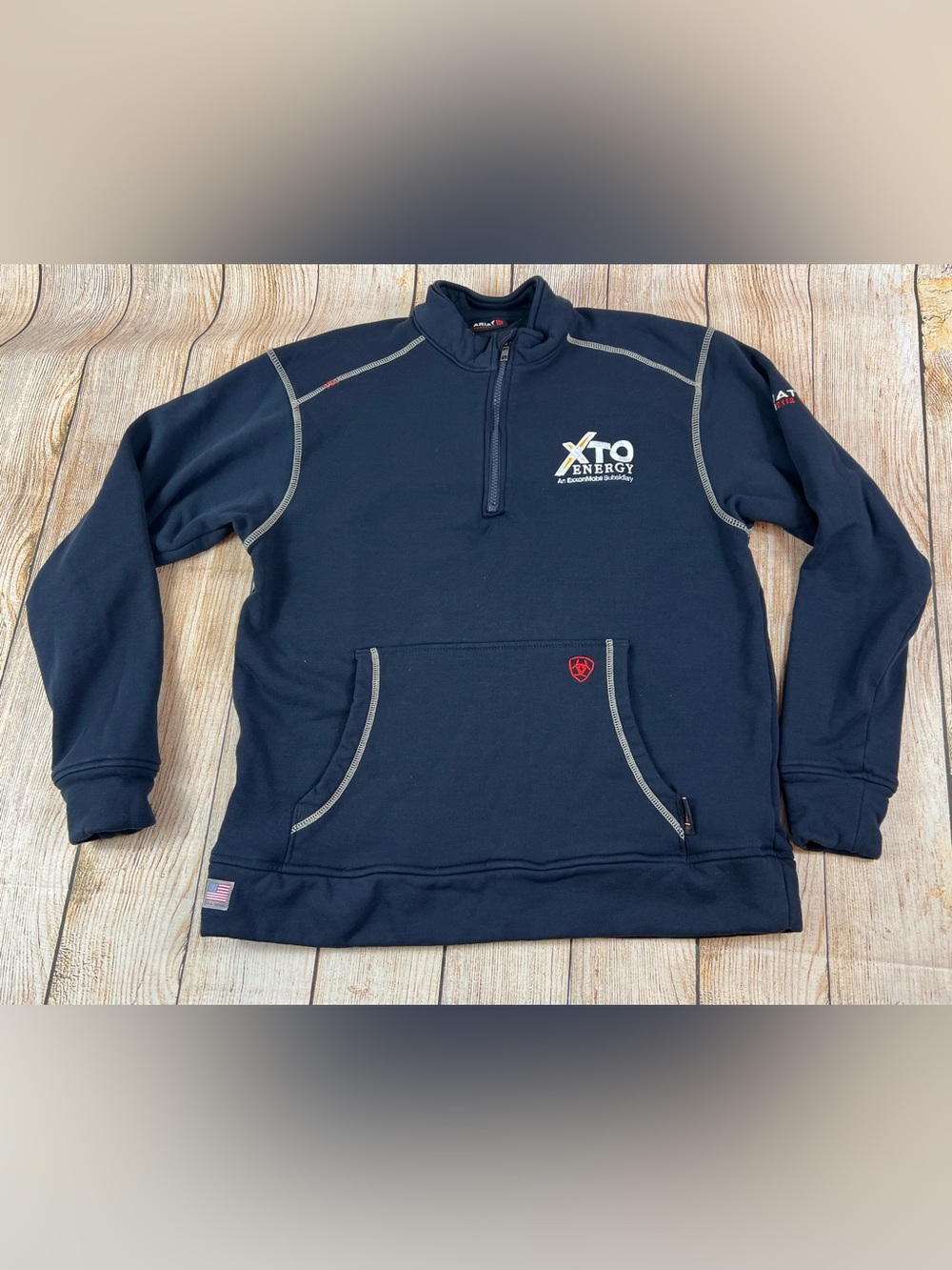 Men Ariat Polartec FR Fire Resistant Work 1/4 Zip Knit Shirt Pullover Blue Small